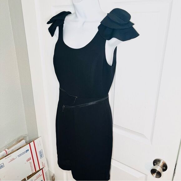 BCBGeneration LBD Black Sheath Mini Dress Petal Cap Sleeves Moto Zippers 6 - Picture 6 of 10